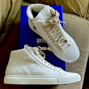 P448 White EB zebra high top sneakers